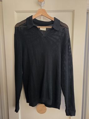 Aime Leon Dore Men's Dark Green Open-Knit Polo Sweater